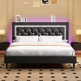 thumbnail image 4 of 4 EVER WINNER Full Bed Frame with Storage Headboard, Faux Leather Bed Frame with Diamond Tufted Headboard and LED Lights,Wooden Slats Support, Noise Free, No Box Spring Needed, Easy Assembly, Black, 4 of 6