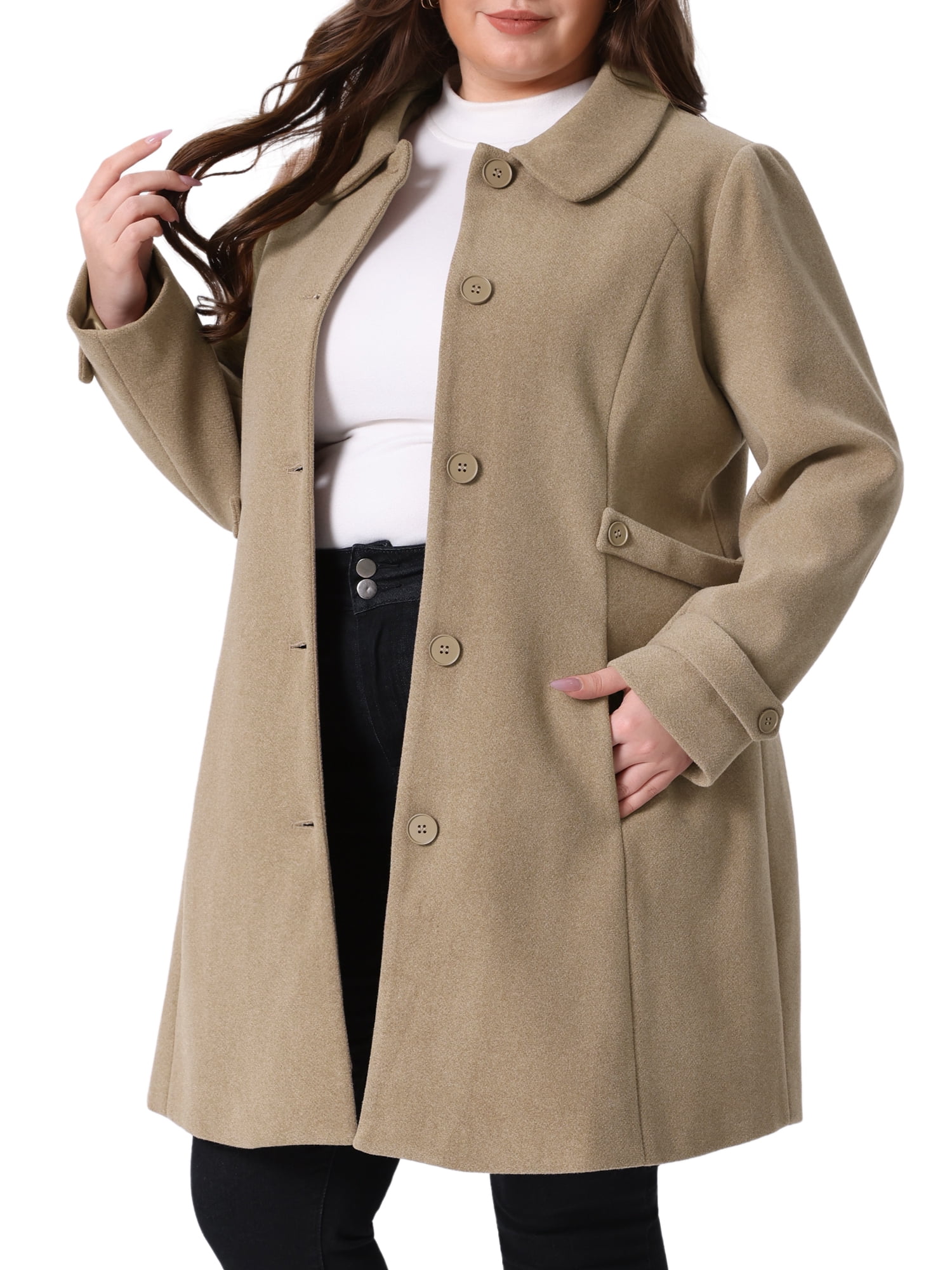 DARING DIVA Women's Plus Size Peter Pan Collar Long Sleeves Winter Coats 4X Brown