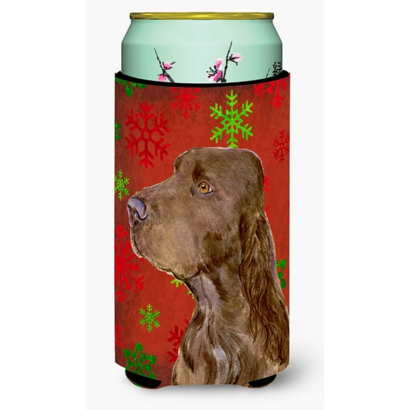 Field Spaniel Red and Green Snowflakes Holiday Christmas Tall Boy Hugger