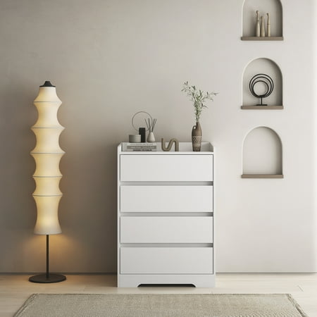 CQSXDA 4 Drawer Chest for Bedroom  Modern High Gloss White Wood 4 Drawer Dresser  Tall Chest of Drawers Closet Organizers and Storage for Clothes Bedroom Living Room (White-4 Drawer)