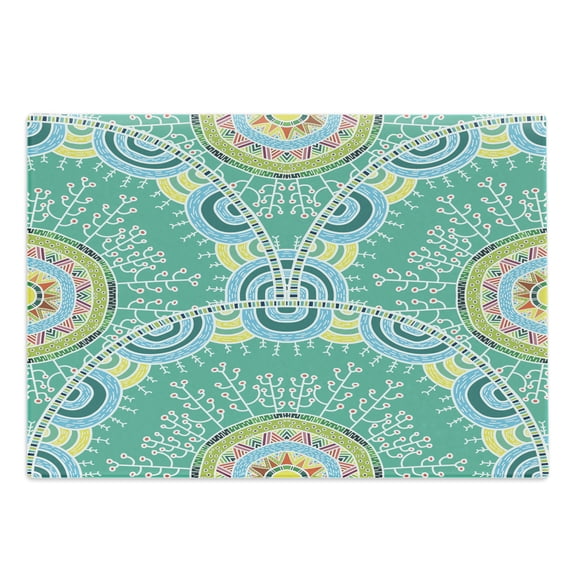 Colorful Cutting Board, Simplistic Drawn Pattern with Symmetrical Nature Inspired Motif Circular Shape, Decorative Tempered Glass Cutting and Serving Board, in 3 Sizes, by Ambesonne