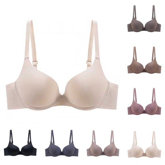 HomeDM Womens Underwire Bra Soft Supportive Push Up Comfort Full Coverage T-Shirt Bra, Beige, 34B