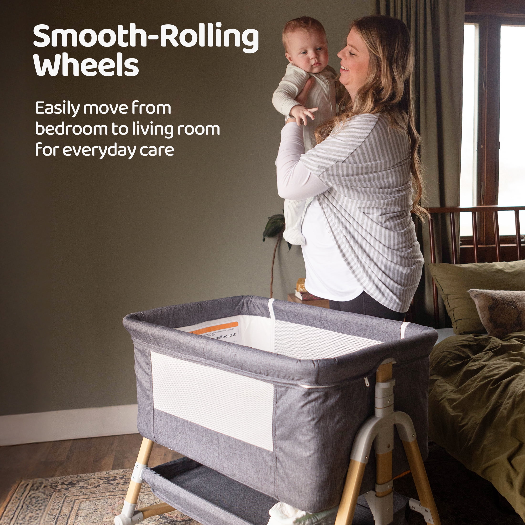 HARPPA 3 in 1 Baby Bassinet Bedside Sleeper, Height Adjustable, Easy Folding, Gray