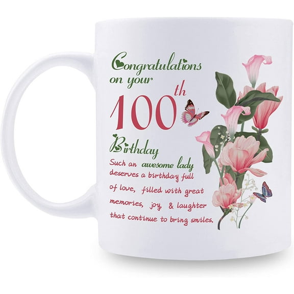 100th Birthday Gifts for Women - Congratulations on Your 100th Birthday Awesome Lady Mug - 100th Birthday Gifts for Grandma Mom Friend Sister Aunt Coworker - 11oz Coffee Mug