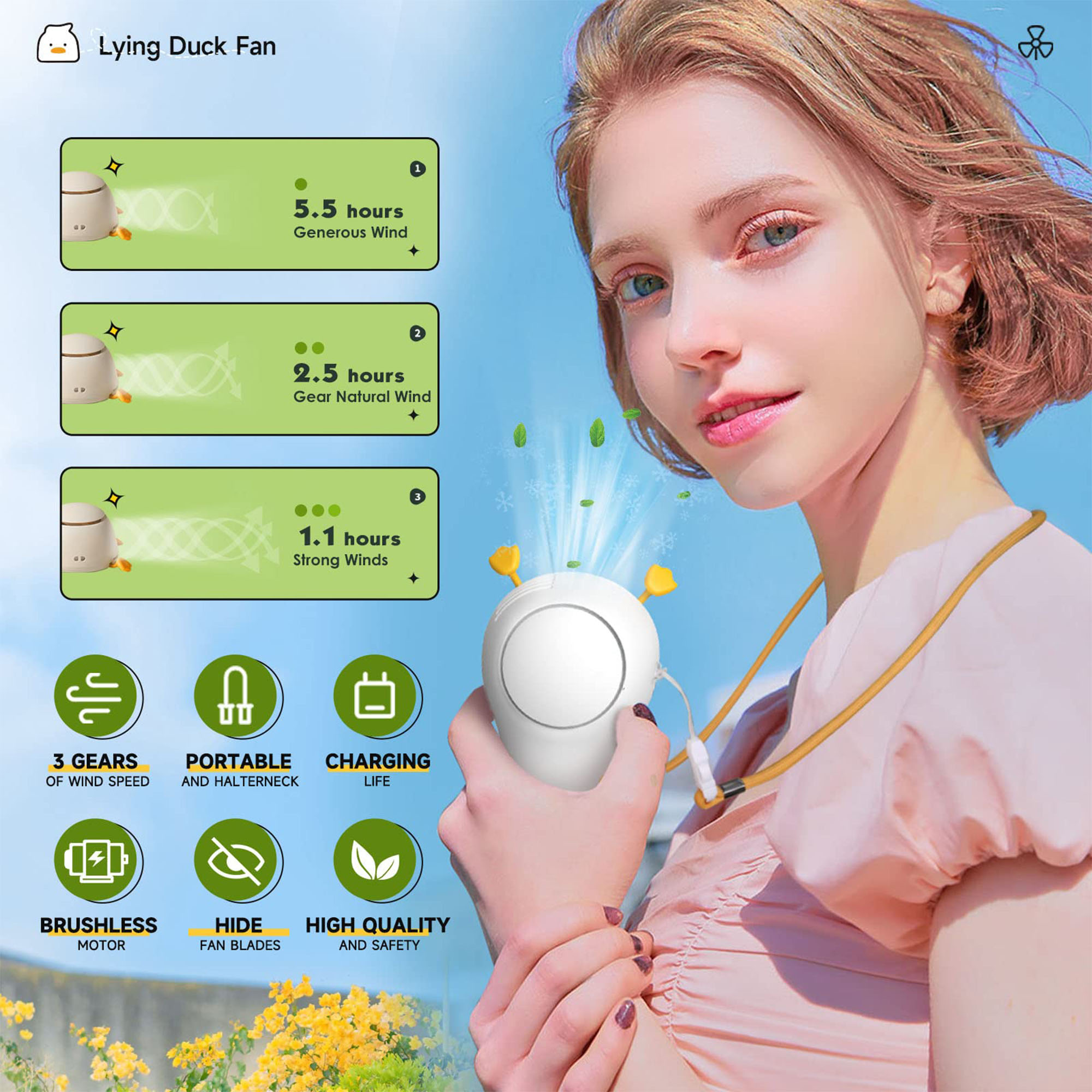 LUKYBIRDS Portable Neck Fan,USB Rechargeable HandsFree Bladeless Air