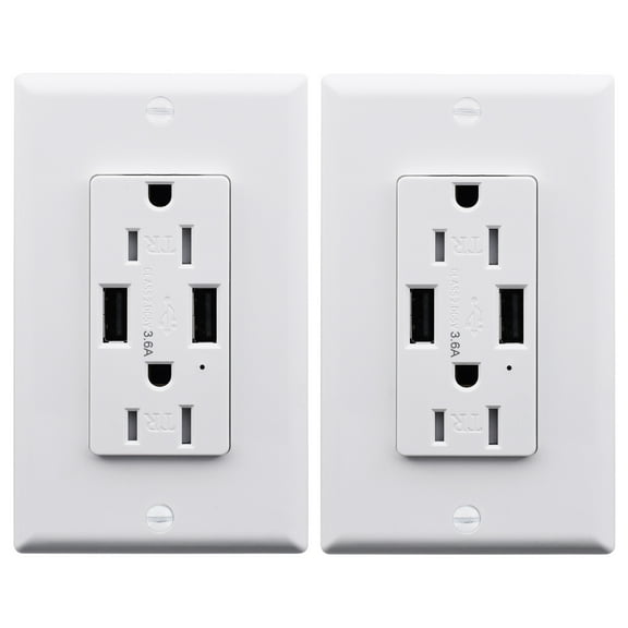 Greencycle 3.6A 2-Port USB Wall Outlet, 15 Amp Tamper Resistant Receptacles with Dual USB Type A Charging Ports, 15A/125V/1875W, UL Listed 2 Pack White