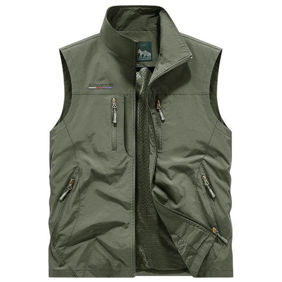 Men's Softshell Vest Lightweight Sleeveless Jacket with 4 Zipper Pockets for Golf, Travel, Hiking & Work Men's Stand Collar Full Zip Vest
