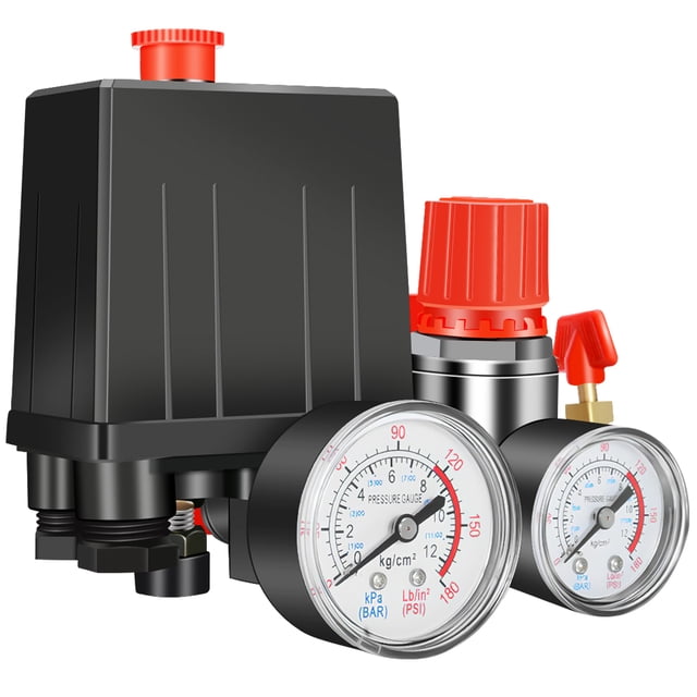90-120PSI Compresseur d'Air Compresseur de Pression Vanne de Commande de Collecteur de Régulation Jauges Soupape de Sécurité 1/4" BSP Compresseur d'Air Pièces Compresseur d'Air Portable Contrôle Automatique