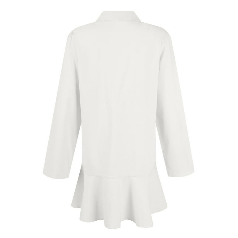 Mohiass Women's Tunic Mini Shirt Dress Cotton Long Sleeve Ruffle Hem Dress  Button Up Shift Chambray Dresses White XL - Walmart.com