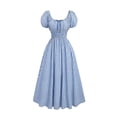 thumbnail image 2 of Oksale Peasant Dresses For Women Medieval Retro Puff Sleeve Plaid Empire Waist Ball Gowns Renaissance Elegant Square Neck Oktoberfest Maxi Dresses Light Blue S, 2 of 7