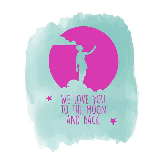 We Love You to The Moon & Back Family Nursery Love Quote Kids Watercolor Decor Wall Art Sticker Designs Vinyl Stickers For Home House Walls Rooms Windows Bedroom Decoration Size (26x26 inch)