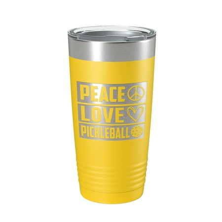

Peace Love Pickleball Tumbler Travel Mug Insulated Laser Engraved Coffee Cup Pickle Ball Gift 20 oz Yellow