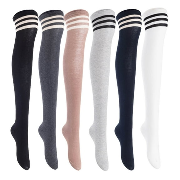 Lian LifeStyle Women's 6 Pairs Adorable Comfortable Soft Thigh High Over Knee High Cotton Socks, Size 6-9, JMYP1022 Black, DarkGrey, Khaki, LightGrey, Navy, White