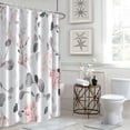 thumbnail image 3 of Grey and Pink Shower Curtain, Abstract Eucalyptus with Floral Shower Curtain Waterproof Fabric Spring Watercolor Shower Curtain Set with Hooks, 72x72 Inch, 3 of 6