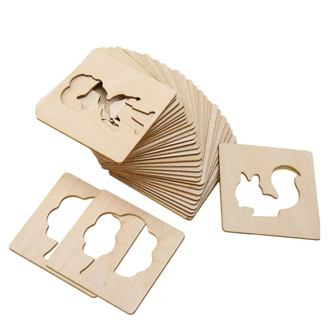 Plantillas de dibujo para niños, plantillas de tiza de madera, resistentes y reutilizables, juguetes educativos. 32 piezas