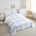 thumbnail image 3 of Cute Rabbit Comforter Set Toddler Size 2 Pcs,Spring Easter Animal Princess Bowknot Bedding Set,Blue Geometric Plaids Kawaii Bow Patchwork Quilt Set for Child Bedroom,1 Pillowcase, 3 of 6