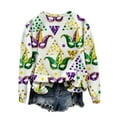 thumbnail image 4 of Craaazy Women's Mardi Gras Shirts Round-neck Casual Long-sleeved Sweatshirt Holiday Party Costumes Graphic Carnival Top Gifts, 4 of 6