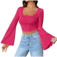 thumbnail image 1 of aidice Crop Tops pour Femmes Col Carré Tendance Manches Longues Texture Ajustée T-Shirts Unis, 1 of 9