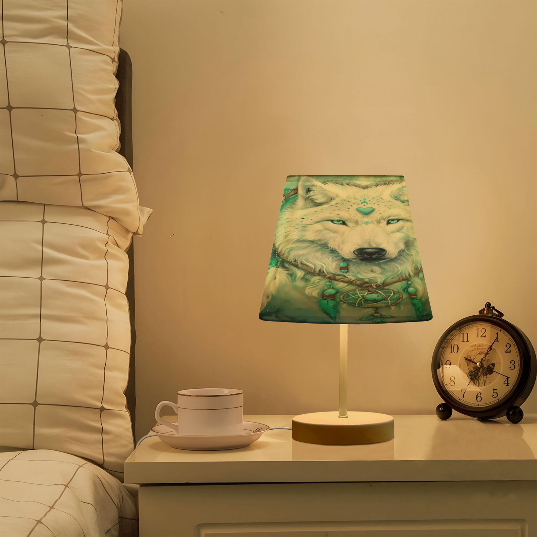 LED Desk Lamp Wolf with Heart Ring Table Nightstand Lamps with 3 Color Temperatures for Home Bedroom Living Room Decor 6x11
