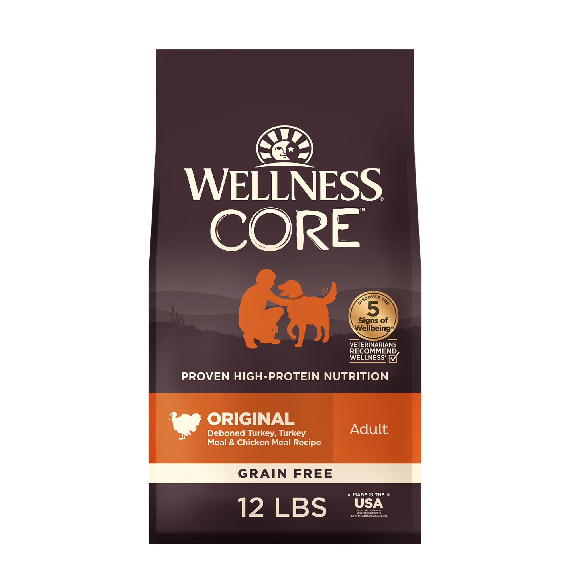 Wellness CORE Dry Dog Food, Grain Free, High Protein, Natural, Original Turkey & Chicken Recipe, (12-Pound Bag)
