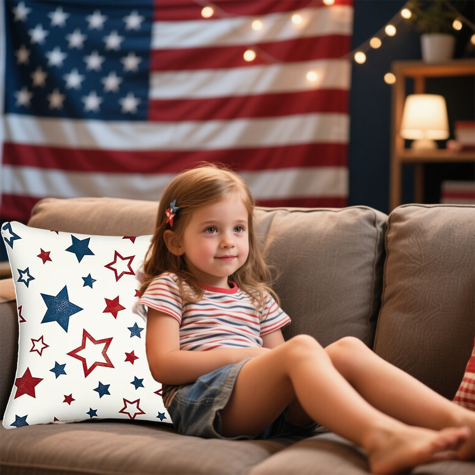 4th of July Star Flag Cushion Covers, Patriotic Decor Sofa Covers
