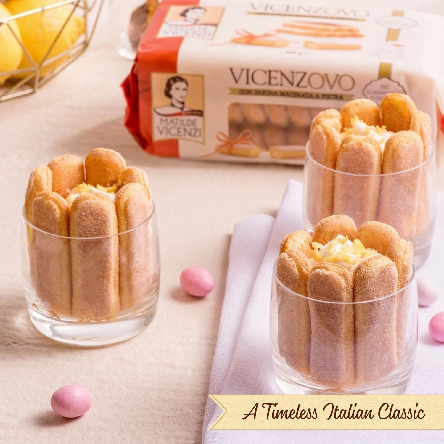 Vicenzovo Ladyfingers by Matilde Vicenzi | Classic Italian Ladyfingers for Tiramisu | Made in Italy | Tray of 12 Cookies-7.05 oz (200g), 2-Pack | All-Natural, Kosher, Dairy