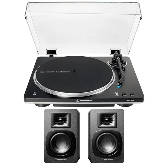 Audio Technica AT-LP70XBT-BS Automatic Belt-Drive Turntable - Black/Silver with Audio Technica AT-SP3X Powered Bookshelf Speakers (2024)