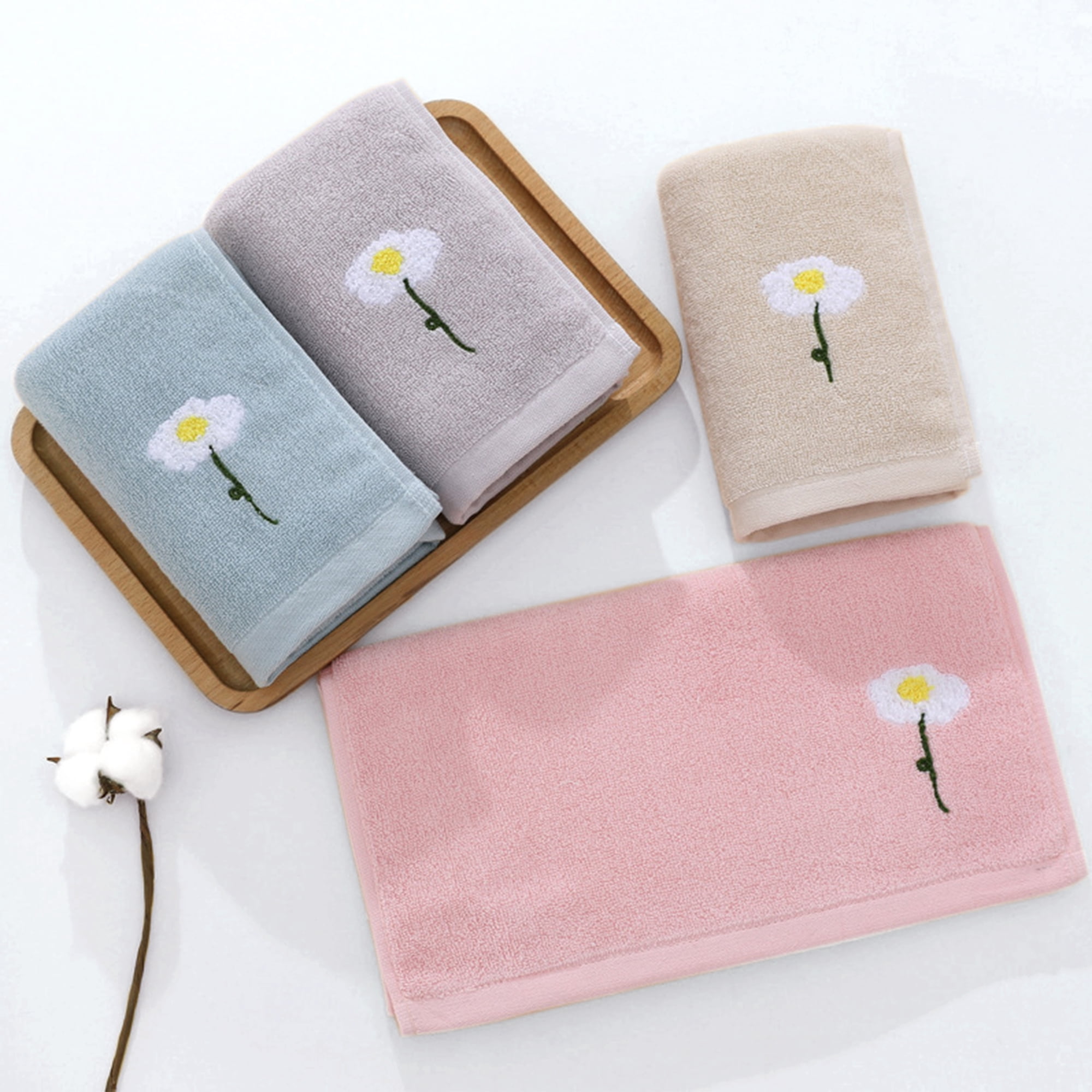 REGALWOVEN Floral Pattern Cotton Hand Towels Flower Embroidered Soft Absorbent Decorative Towel Set for Bathroom (13 x 30 Inch) Blue 1-Piece