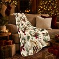 thumbnail image 3 of Christmas Carriage Flannel Blanket, Cream Gold Red Green Magnolia Ornament Pine Berry Pattern for Sofa Couch Bed Living Room Bedroom Home Decor Holiday Gift for Decor Fans, 3 of 9