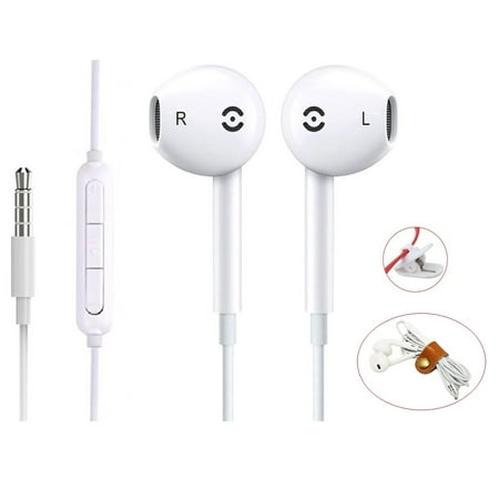 Ipod Earbud Clip Tiehnom Premium Earphones, Headphones Earbuds with Microphone and Volume Control for iPhone/iPad/iPod/Android Smartphones/Samsung With Headphone Clip and Earphone button Holder (White) ()