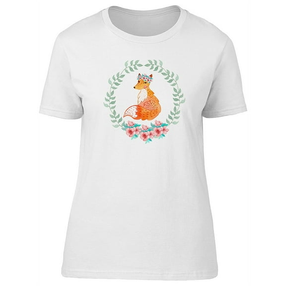 Fox In Leafy Wreath And Flowers T-Shirt Women -Image by Shutterstock, Female XX-Large