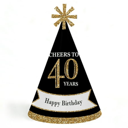Adult 40th Birthday Gold Cone Birthday Party Hats for 