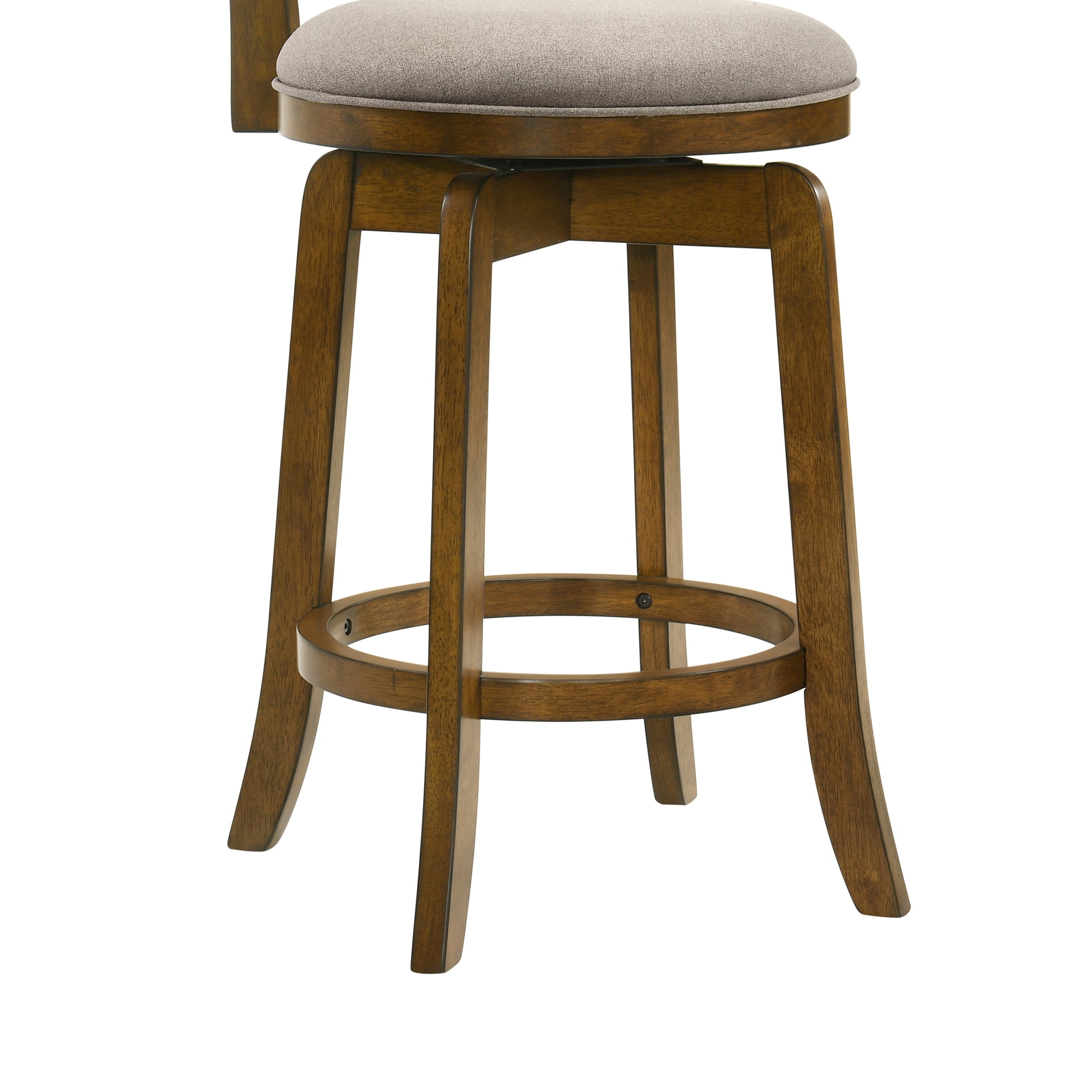 Wren Modern Farmhouse Swivel Wood Counter Height Kitchen Bar Stool in Sepia Brown Finish with Static Gray Fabric Upholstered Seat