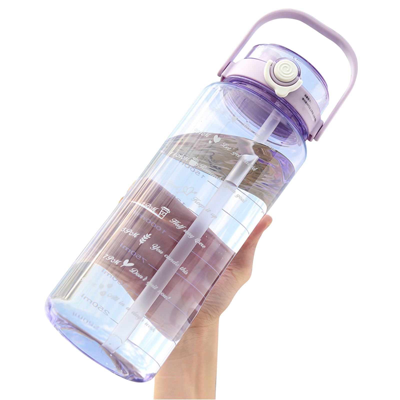 64oz Glass Water Bottles with Straw, Glass Bottle with Silicone Sleeve and Time Marker, for Gym Home Office Brown