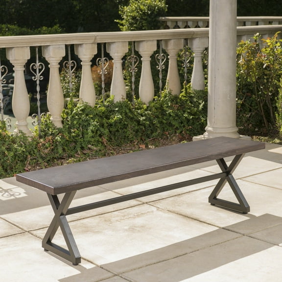 Ruby Outdoor Aluminum Dining Bench with Black Steel Frame, Brown