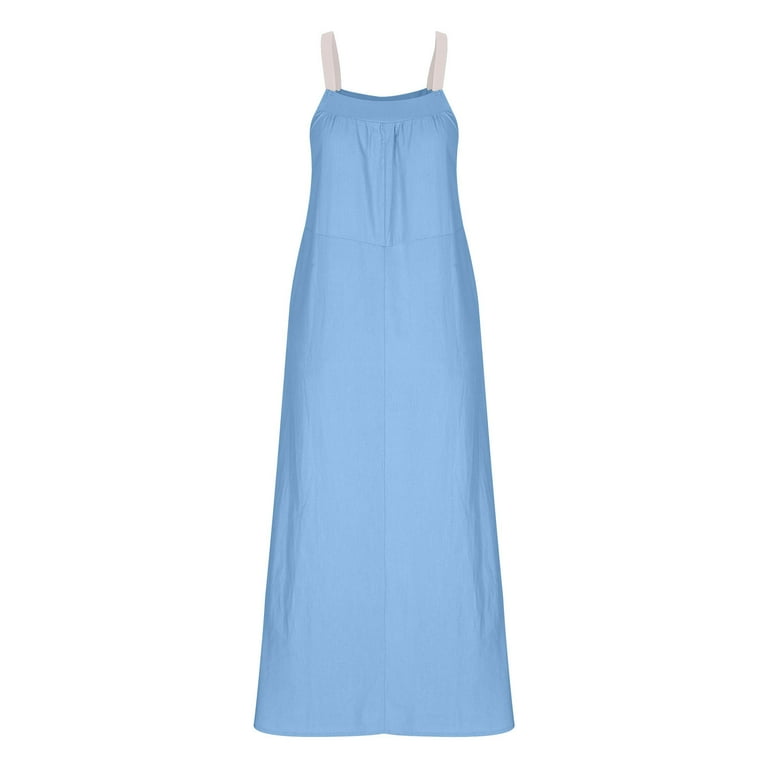 Lmnyox Spaghetti Strap Dress for Women Sleeveless Cotton Linen Midi Dress Loose Flowy Vacation Dress, Women's, Size: 5XL, Blue