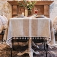 thumbnail image 6 of Tablecloths For Rectangle Tables,Cotton Linen Striped Tablecloth With Tassel Washable,Stain Resistant Table Covers For Dining Room Kitchen Picnic Garden Yard Outdoor-Red-140x220cm(55x87"), 6 of 9