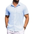 thumbnail image 2 of GUZOM Mens Short Sleeve Button Down Shirt - Blue Striped Casual Relaxed Fit, Breathable Cotton Blend Wrinkle Resistant for Vacation & Everyday Wear Button Up Shirt,Size L, 2 of 7