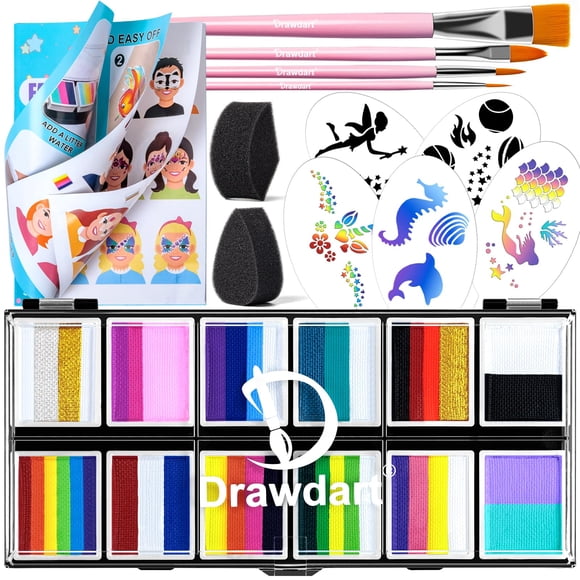 Kit de pintura facial Drawdart Professional con plantilla, 12 x 10 g
