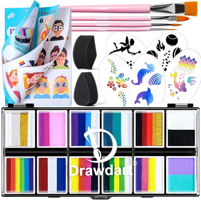 Kit de pintura facial Drawdart Professional con plantilla, 12 x 10 g