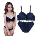 thumbnail image 6 of Women Push Up Bra Set Girl Floral Lace Underwear Set Underwire Brassiere Outfit Ladies Push Up Padded Bras Sets Lingerie Bras Panties Lace Floral Underwear Suits Blue 80B, 6 of 6