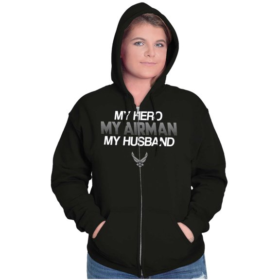 US Air Force Hero Airman Husband Zip Hoodie Sweatshirt Women Brisco Brands S