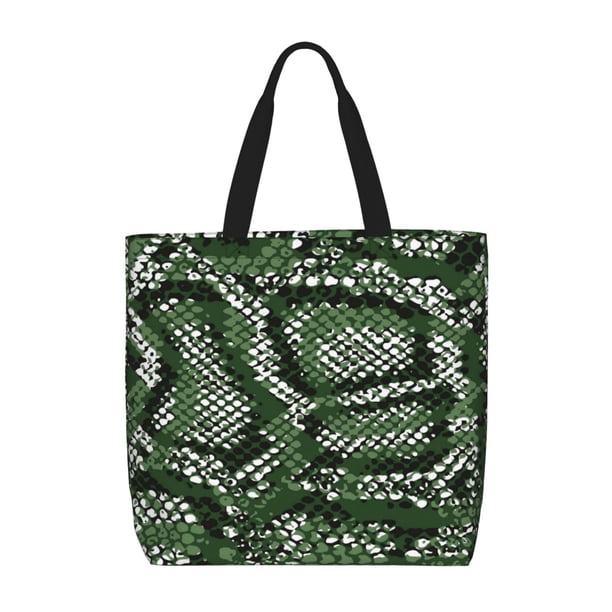 Easygdp Green Snakeskin Bolsa Tote para Mujer, Bolso de Hombro para Trabajo, Playa, Viajes, Compras y Supermercado