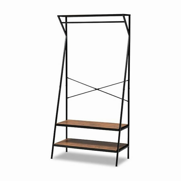 Laima Vintage Rustic Industrial Distressed Wood and Black Metal Finished Entryway Coat Hanger