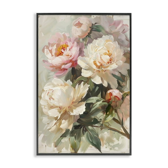 Stupell Industries Spring Peony Bundle Plants & Flowers Painting Black Framed Art Print Wall Art, 12 x 18