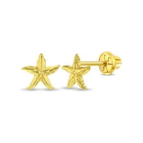 14k Gold Starfish Kids / Children's / Girls Earrings Safety Screw Back