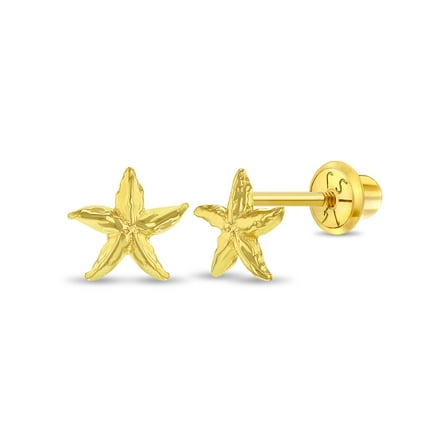 14k Gold Starfish Kids / Children's / Girls Earrings Safety Screw Back