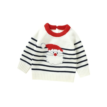

Thaisu Baby Knitted Sweater Christmas Santa/Elk Print Casual Warm Long Sleeve Pullovers Infant Knitwear for Toddler