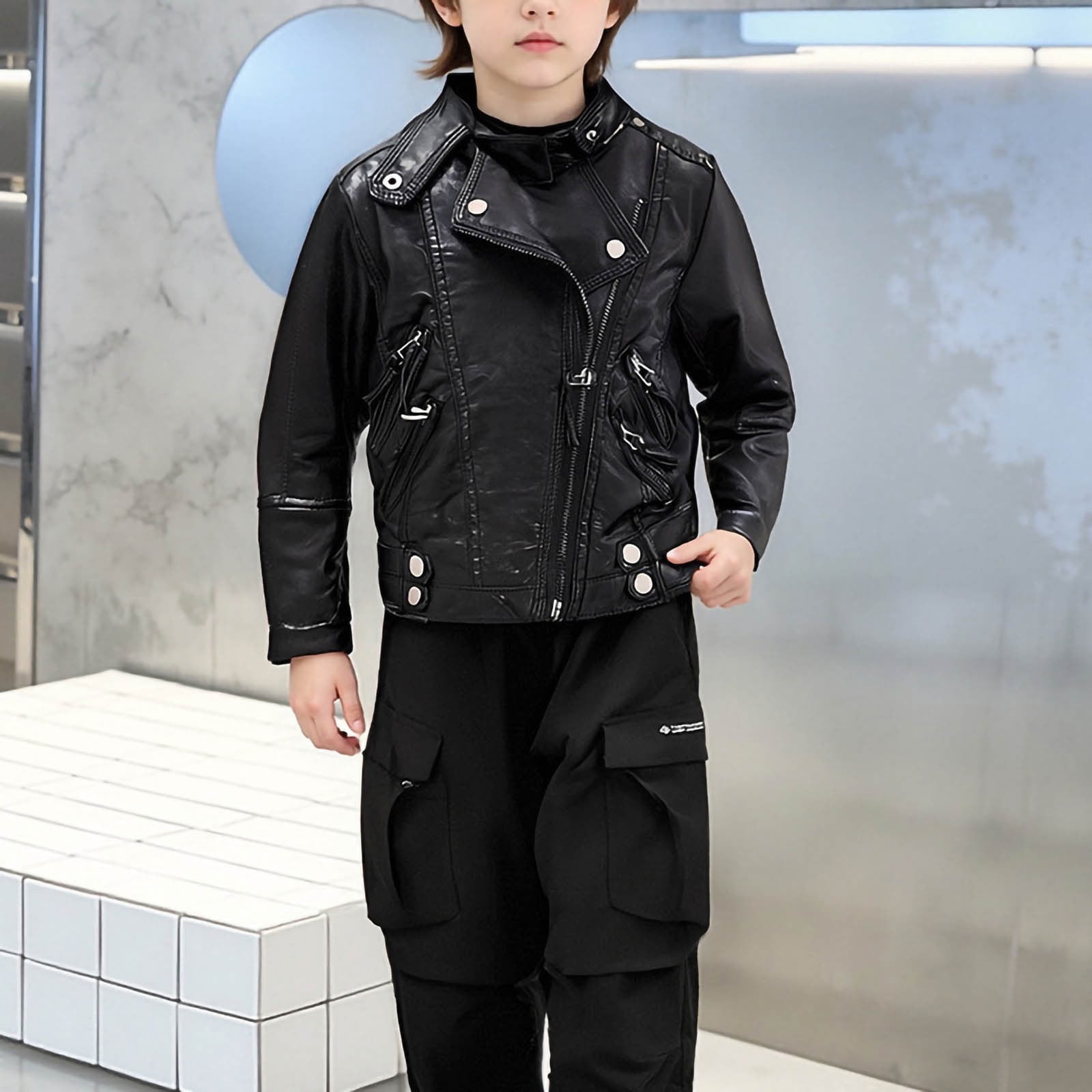 Efsteb Girls Faux Leather Jackets Zip Up Leather Jacket Long