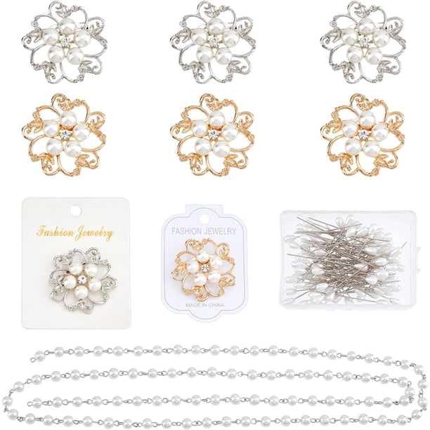 Kit de 9 broches para ramo de novia con perlas, incluye 100 broches de flores y broches de perlas.